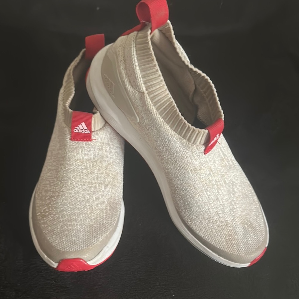 Adidas Cream and Red Slip-On Sneakers with Knit Upper